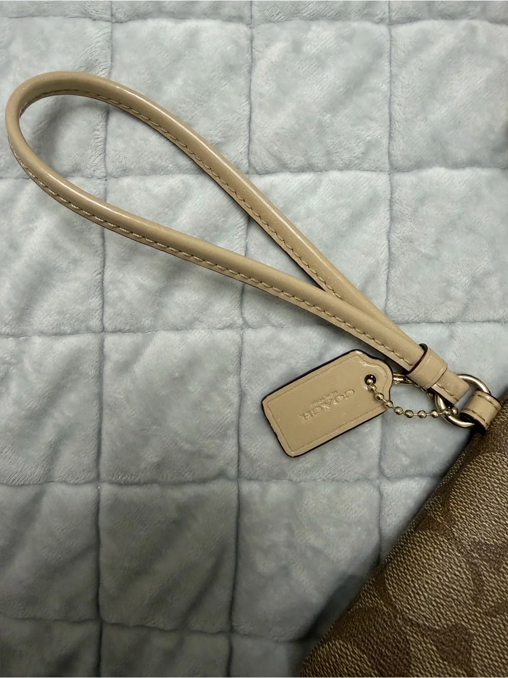 Coach Signature Wristlet with Patent Leather Trim